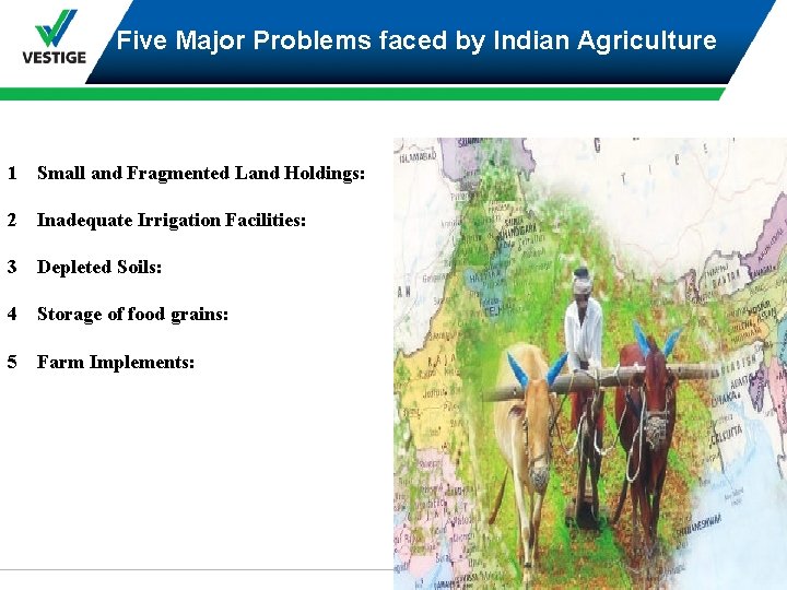  Five Major Problems faced by Indian Agriculture 1 Small and Fragmented Land Holdings: