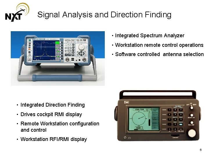 Signal Analysis and Direction Finding • Integrated Spectrum Analyzer • Workstation remote control operations
