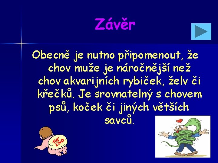 Závěr Obecně je nutno připomenout, že chov muže je náročnější než chov akvarijních rybiček,