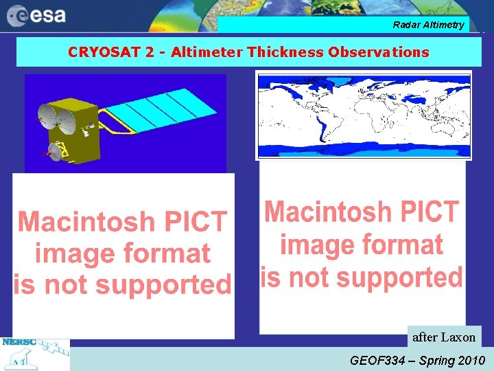 Radar Altimetry CRYOSAT 2 - Altimeter Thickness Observations after Laxon GEOF 334 – Spring