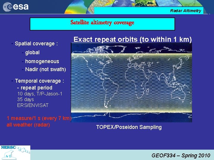 Radar Altimetry Satellite altimetry coverage • Spatial coverage : Exact repeat orbits (to within