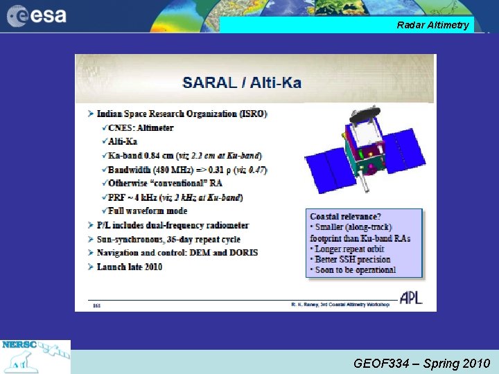 Radar Altimetry GEOF 334 – Spring 2010 