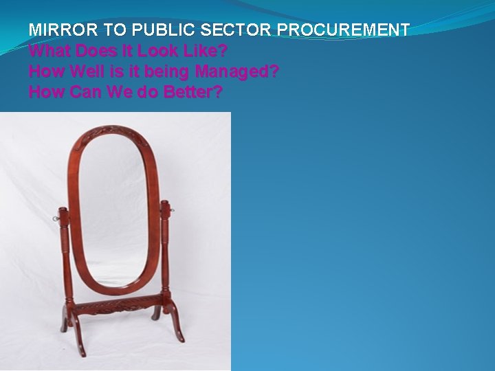 MIRROR TO PUBLIC SECTOR PROCUREMENT What Does It Look Like? How Well is it