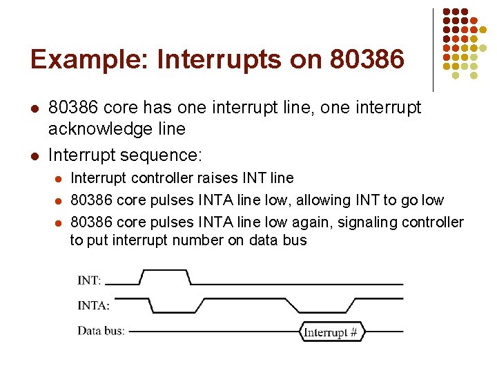 Example: Interrupts on 80386 l l 80386 core has one interrupt line, one interrupt