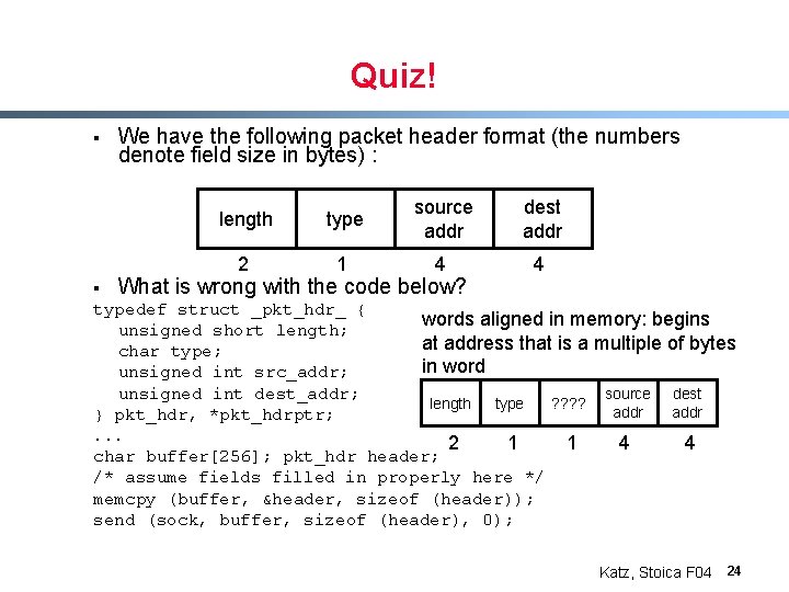 Quiz! § We have the following packet header format (the numbers denote field size