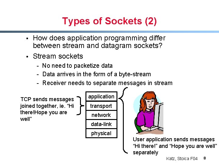 Types of Sockets (2) § § How does application programming differ between stream and