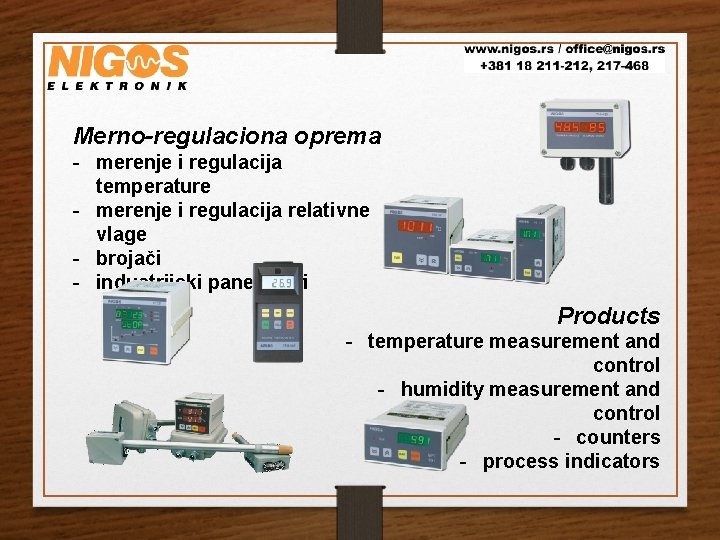 Merno-regulaciona oprema - merenje i regulacija temperature - merenje i regulacija relativne vlage -