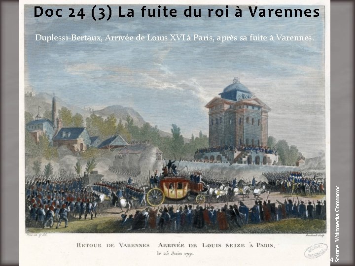 Doc 24 (3) La fuite du roi à Varennes Source: Wikimedia Commons Duplessi-Bertaux, Arrivée