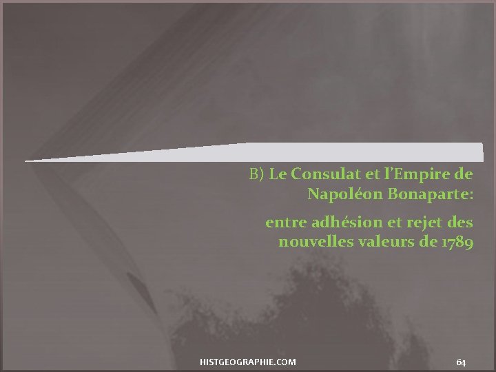 B) Le Consulat et l’Empire de Napoléon Bonaparte: entre adhésion et rejet des nouvelles