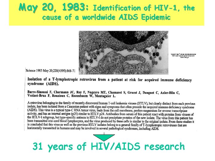 May 20, 1983: Identification of HIV-1, the cause of a worldwide AIDS Epidemic 31