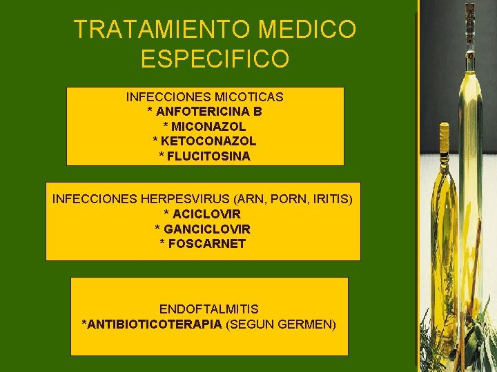 TRATAMIENTO MEDICO ESPECIFICO INFECCIONES MICOTICAS * ANFOTERICINA B * MICONAZOL * KETOCONAZOL * FLUCITOSINA