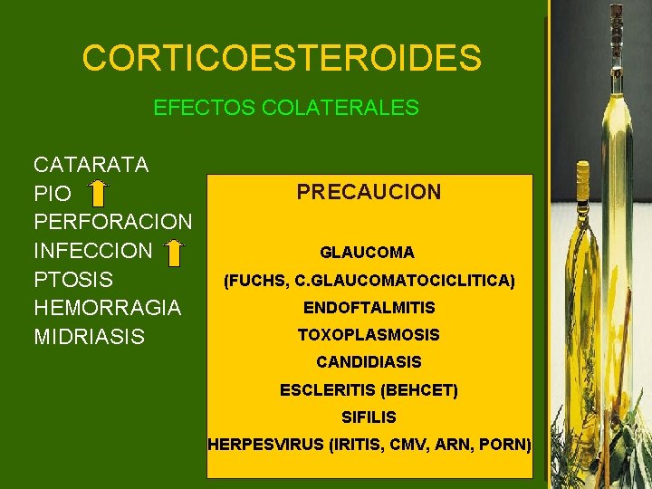CORTICOESTEROIDES EFECTOS COLATERALES CATARATA PIO PERFORACION INFECCION PTOSIS HEMORRAGIA MIDRIASIS PRECAUCION GLAUCOMA (FUCHS, C.