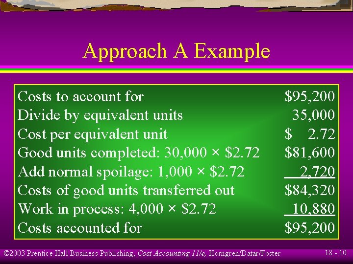 Approach A Example Costs to account for Divide by equivalent units Cost per equivalent Approach A Example Costs to account for Divide by equivalent units Cost per equivalent
