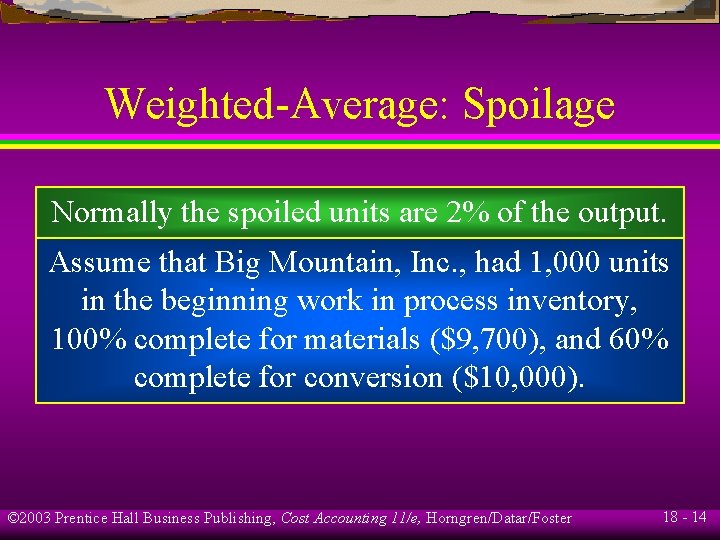 Weighted-Average: Spoilage Normally the spoiled units are 2% of the output. Assume that Big Weighted-Average: Spoilage Normally the spoiled units are 2% of the output. Assume that Big