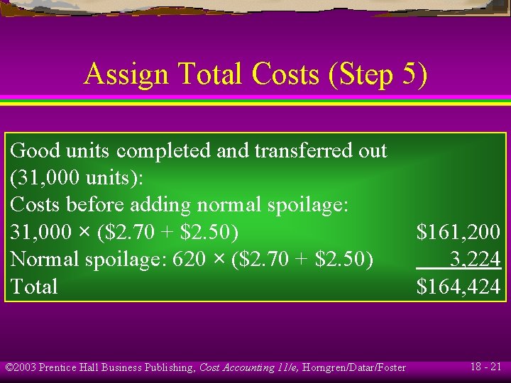 Assign Total Costs (Step 5) Good units completed and transferred out (31, 000 units): Assign Total Costs (Step 5) Good units completed and transferred out (31, 000 units):