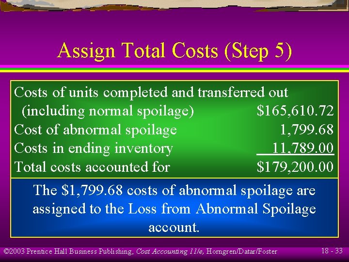 Assign Total Costs (Step 5) Costs of units completed and transferred out (including normal Assign Total Costs (Step 5) Costs of units completed and transferred out (including normal