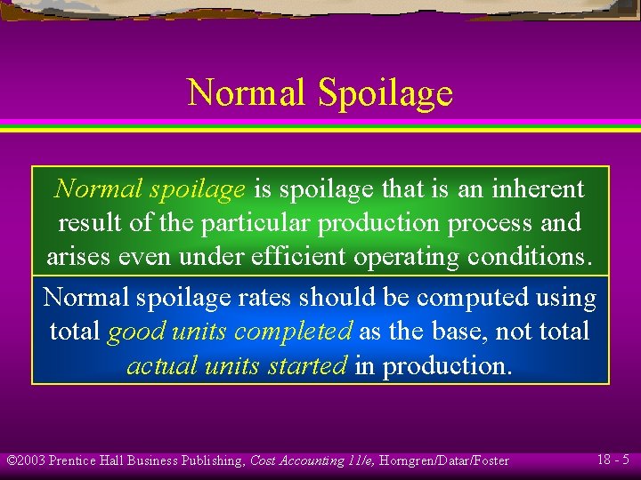 Normal Spoilage Normal spoilage is spoilage that is an inherent result of the particular Normal Spoilage Normal spoilage is spoilage that is an inherent result of the particular