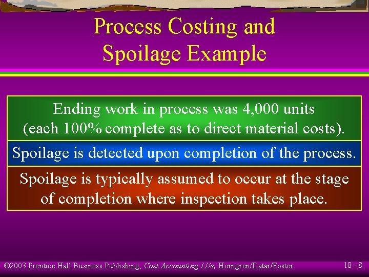 Process Costing and Spoilage Example Ending work in process was 4, 000 units (each Process Costing and Spoilage Example Ending work in process was 4, 000 units (each