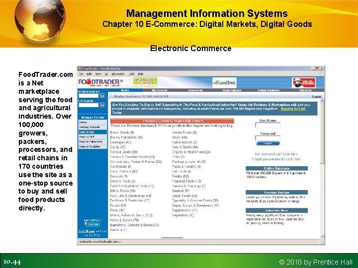 Management Information Systems Chapter 10 E-Commerce: Digital Markets, Digital Goods Electronic Commerce Food. Trader.