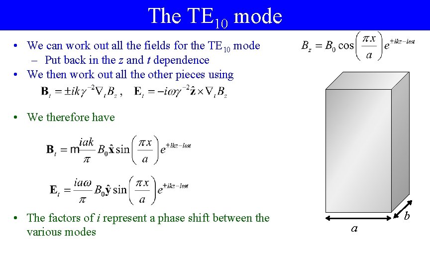 The TE 10 mode • We can work out all the fields for the