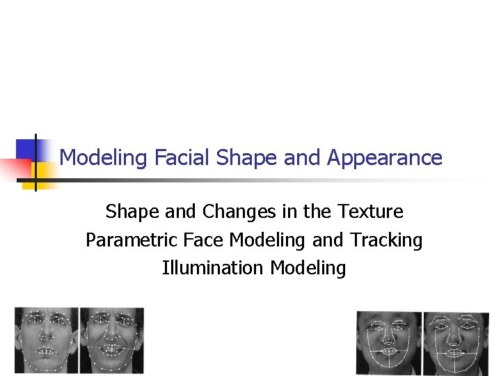 Modeling Facial Shape and Appearance Shape and Changes in the Texture Parametric Face Modeling