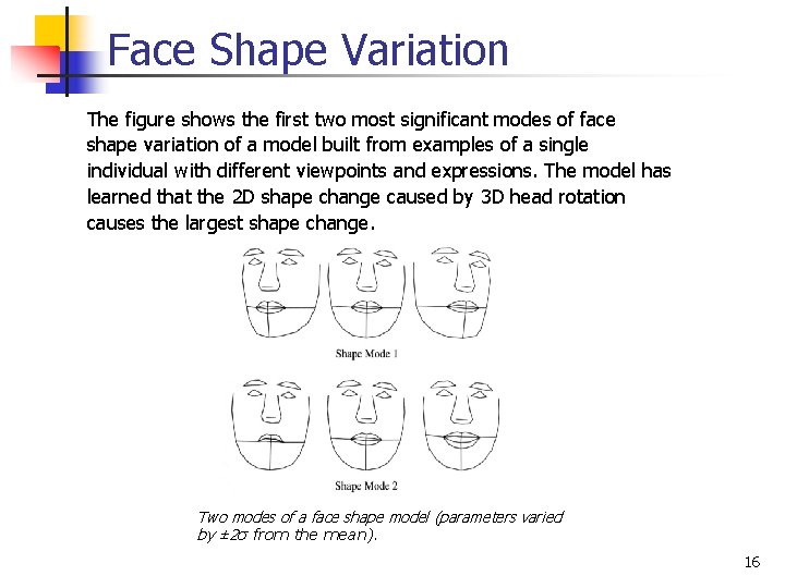 Face Shape Variation The figure shows the first two most significant modes of face