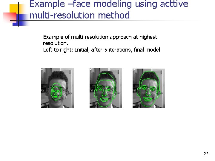 Example –face modeling using acttive multi-resolution method Example of multi-resolution approach at highest resolution.