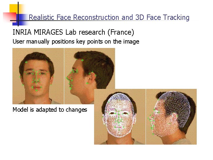Realistic Face Reconstruction and 3 D Face Tracking INRIA MIRAGES Lab research (France) User Realistic Face Reconstruction and 3 D Face Tracking INRIA MIRAGES Lab research (France) User