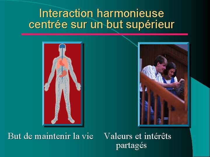 Interaction harmonieuse centrée sur un but supérieur But de maintenir la vie Valeurs et Interaction harmonieuse centrée sur un but supérieur But de maintenir la vie Valeurs et