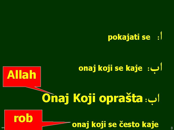 pokajati se Allah onaj koji se kaje : ﺍﺏ Onaj Koji oprašta : ﺍﺏ