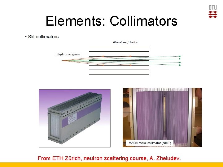 Elements: Collimators From ETH Zürich, neutron scattering course, A. Zheludev. 