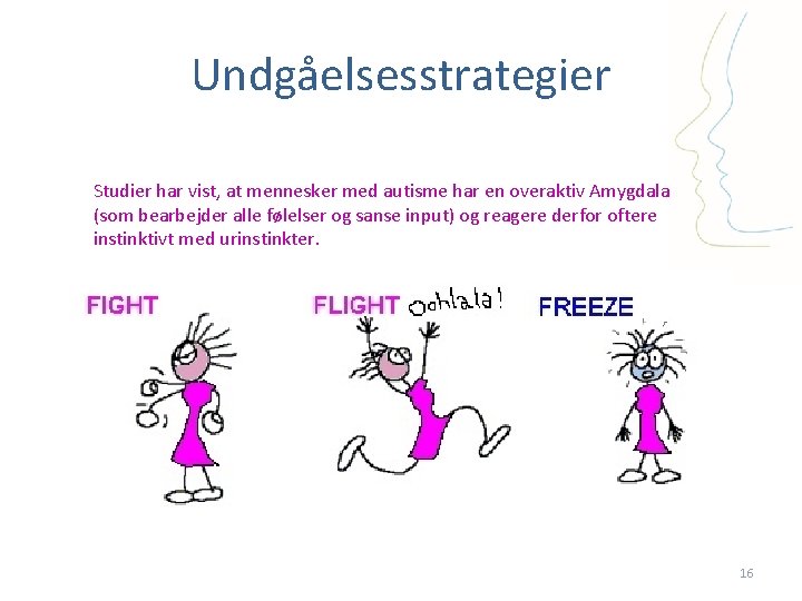 Undgåelsesstrategier Studier har vist, at mennesker med autisme har en overaktiv Amygdala (som bearbejder