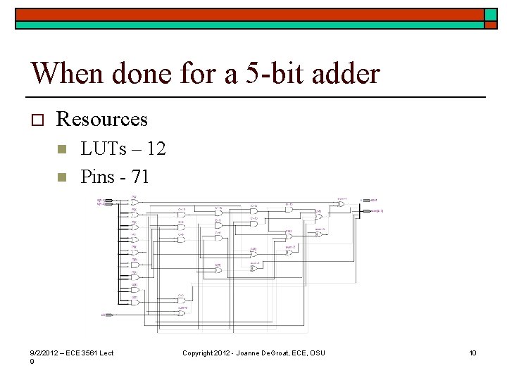 When done for a 5 -bit adder o Resources n n LUTs – 12