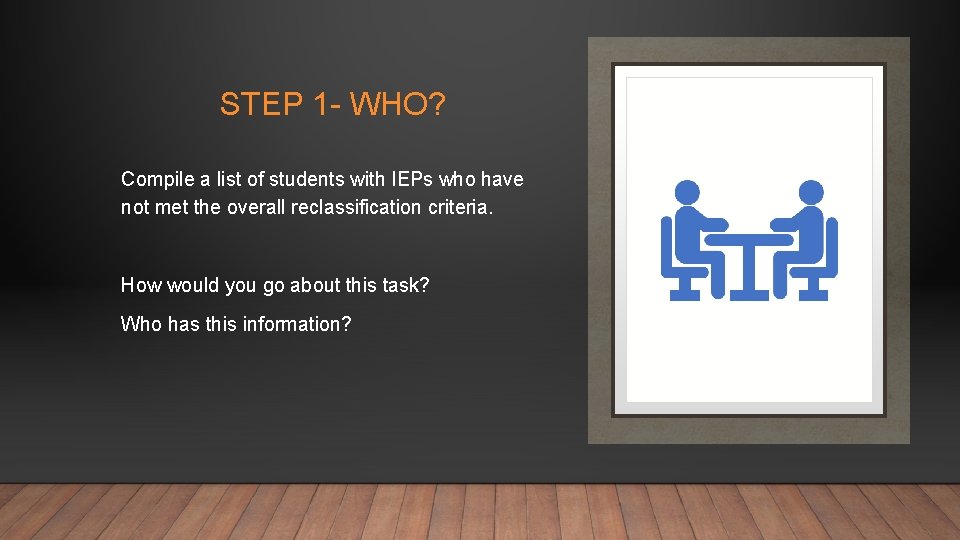 STEP 1 - WHO? Compile a list of students with IEPs who have not