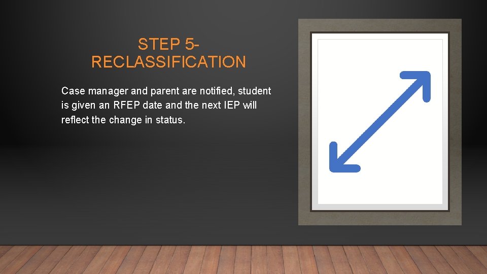 STEP 5 RECLASSIFICATION Case manager and parent are notified, student is given an RFEP