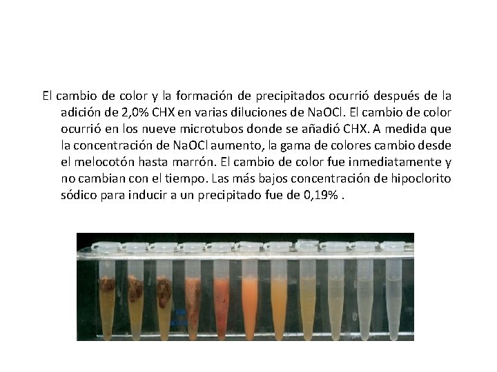 El cambio de color y la formación de precipitados ocurrió después de la adición El cambio de color y la formación de precipitados ocurrió después de la adición