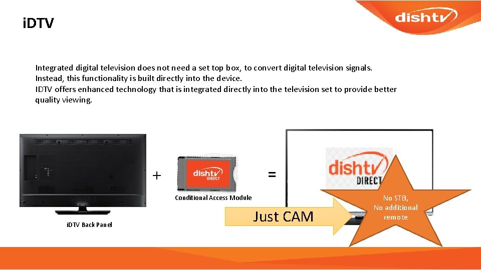 i. DTV Integrated digital television does not need a set top box, to convert