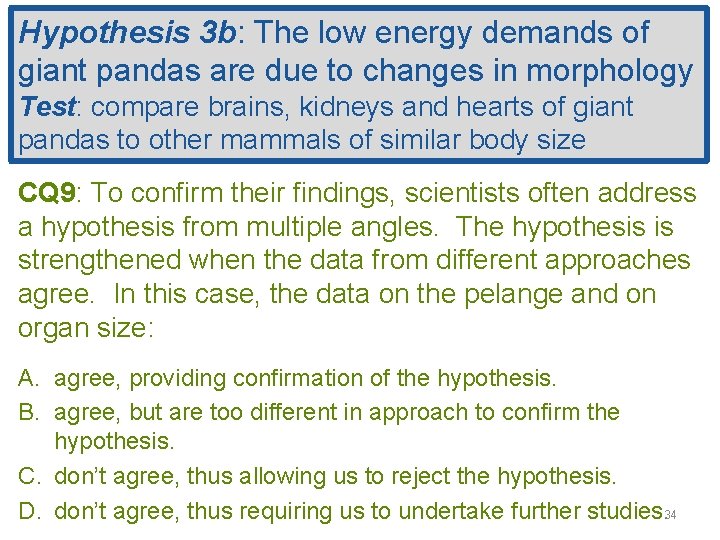 Hypothesis 3 b: The low energy demands of giant pandas are due to changes