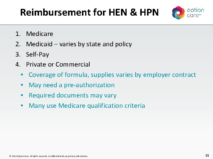 Reimbursement for HEN & HPN 1. 2. 3. 4. • • Medicare Medicaid –