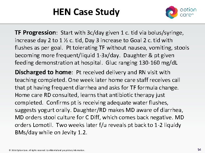 HEN Case Study TF Progression: Start with 3 c/day given 1 c. tid via