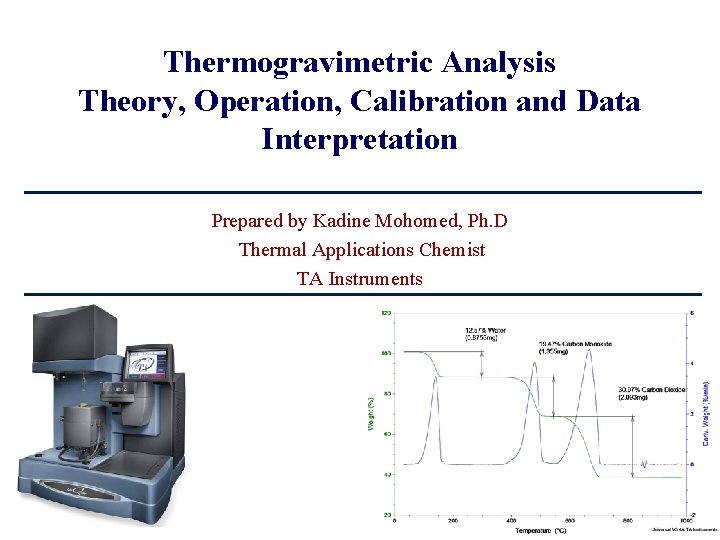 Thermogravimetric Analysis Theory, Operation, Calibration and Data Interpretation Prepared by Kadine Mohomed, Ph. D