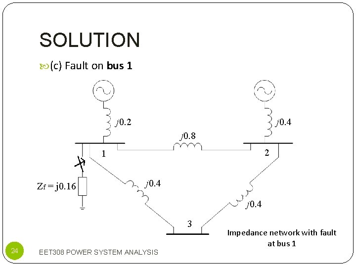 SOLUTION (c) Fault on bus 1 j 0. 2 j 0. 4 j 0.