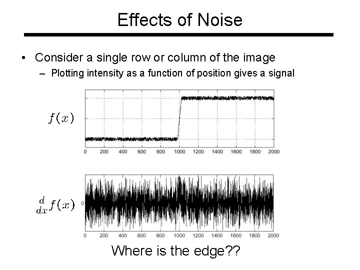 Effects of Noise • Consider a single row or column of the image – Effects of Noise • Consider a single row or column of the image –
