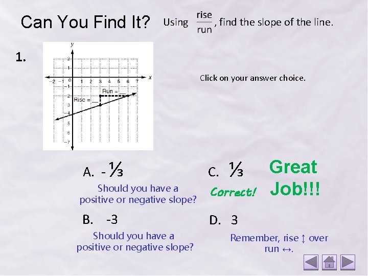 Can You Find It? Using , find the slope of the line. 1. Click