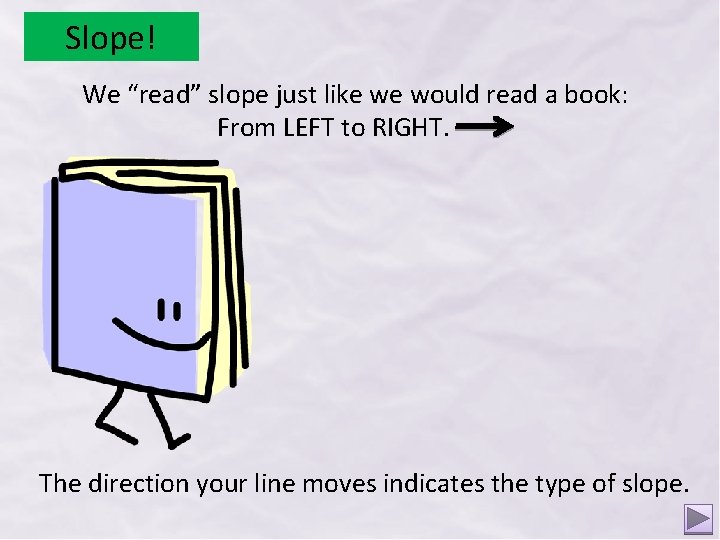Slope! We “read” slope just like we would read a book: From LEFT to