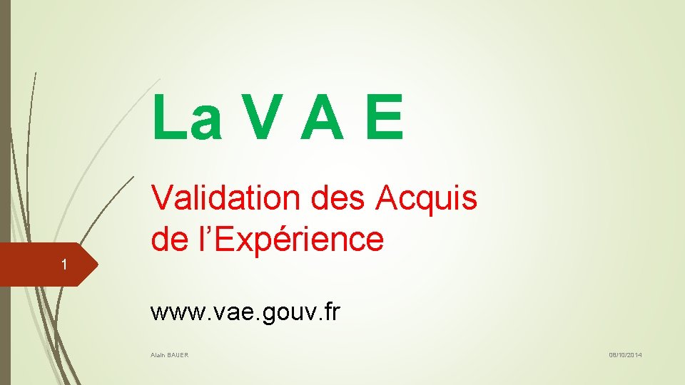 La V A E 1 Validation des Acquis de l’Expérience www. vae. gouv. fr