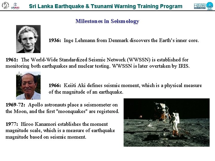 Sri Lanka Earthquake & Tsunami Warning Training Program Milestones in Seismology 1936: Inge Lehmann