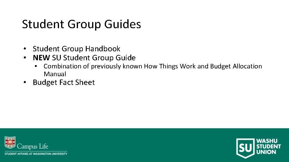 Student Group Guides • Student Group Handbook • NEW SU Student Group Guide •