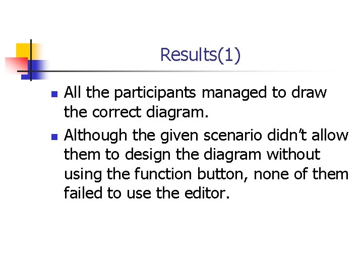 Results(1) n n All the participants managed to draw the correct diagram. Although the