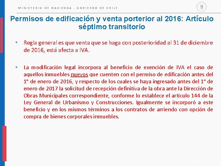 MINISTERIO DE HACIENDA. GOBIERNO DE CHILE Permisos de edificación y venta porterior al 2016: MINISTERIO DE HACIENDA. GOBIERNO DE CHILE Permisos de edificación y venta porterior al 2016:
